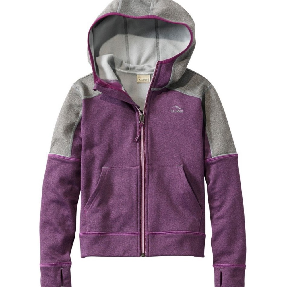 LL Bean Kids Mountain Fleece Hoodie color block full zip, medium size 5-6